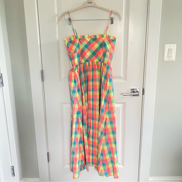 Anthropologie Hunter Bell Corey Strapless Ruffle-Trim Midi Dress Key Largo Plaid - Picture 6 of 7